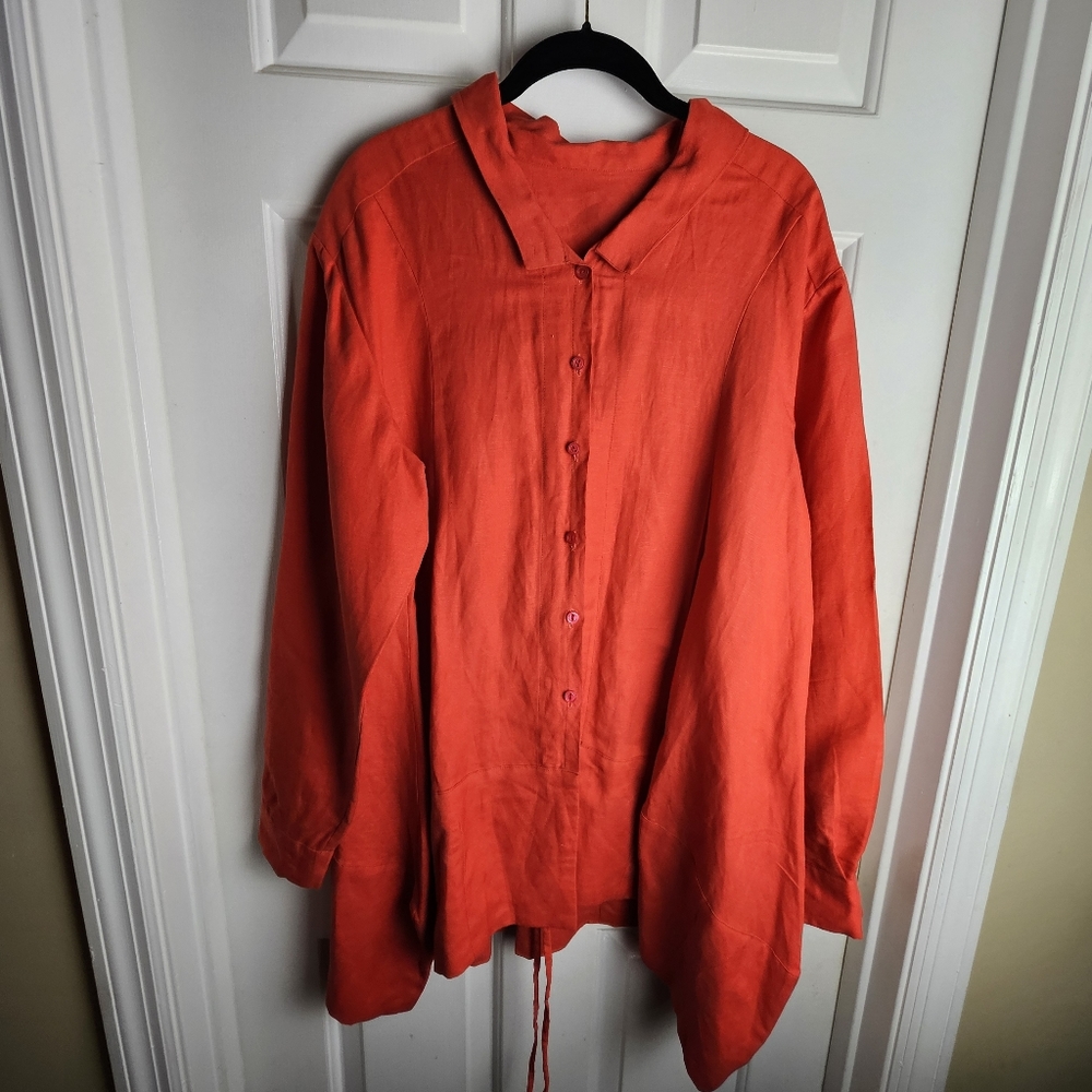 Women Red Striking Linen Jacket/Tunic Size Large